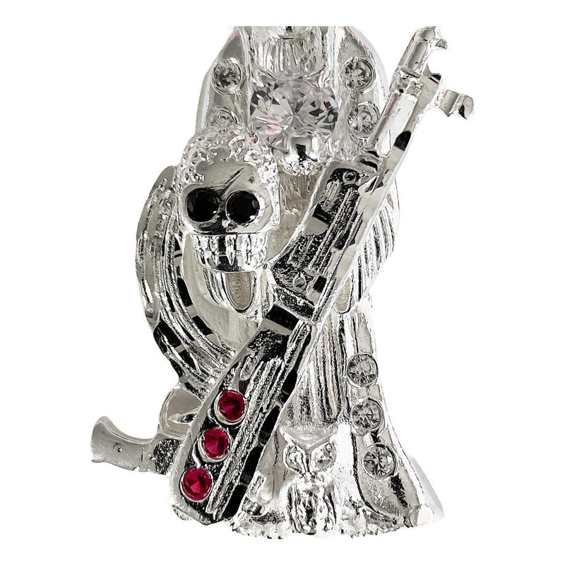 Dije Santa Muerte Rifle Calavera Zirconias Plata Ley 925