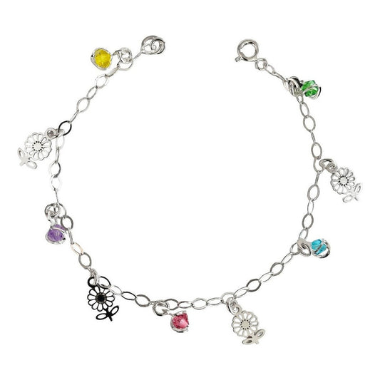 Pulsera Ajustable Flores Primavera Verano Plata Ley 925