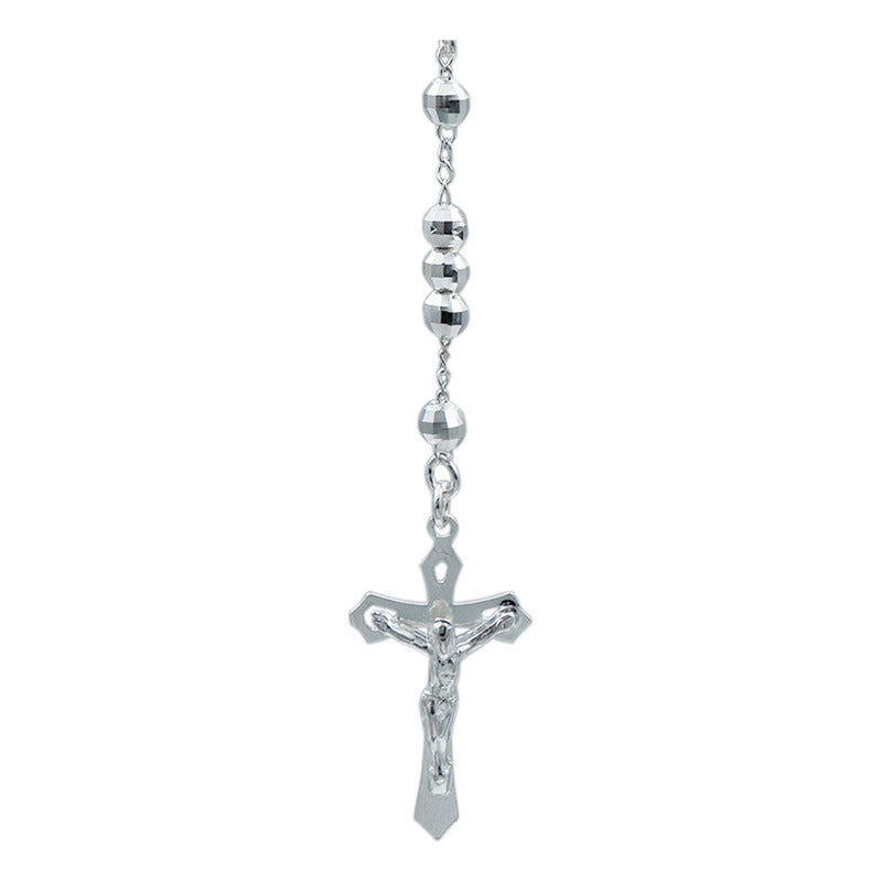 Rosario Virgen Plata 925 Facetado Bola 5mm Diamantada 70 Cm