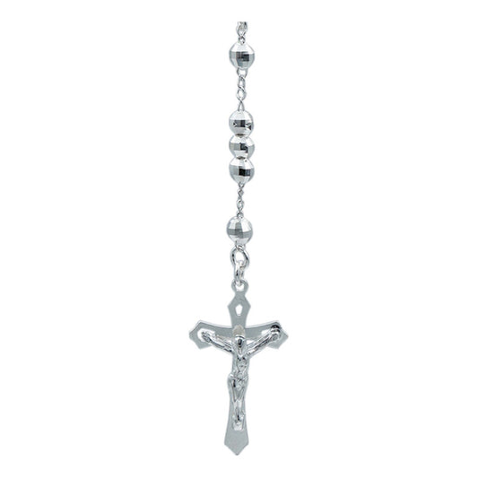 Rosario Virgen Plata 925 Facetado Bola 5mm Diamantada 70 Cm