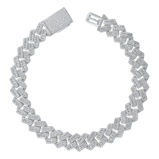 Pulsera Miami Zirconias Hombre Broche Caja Plata 925 1 Cm