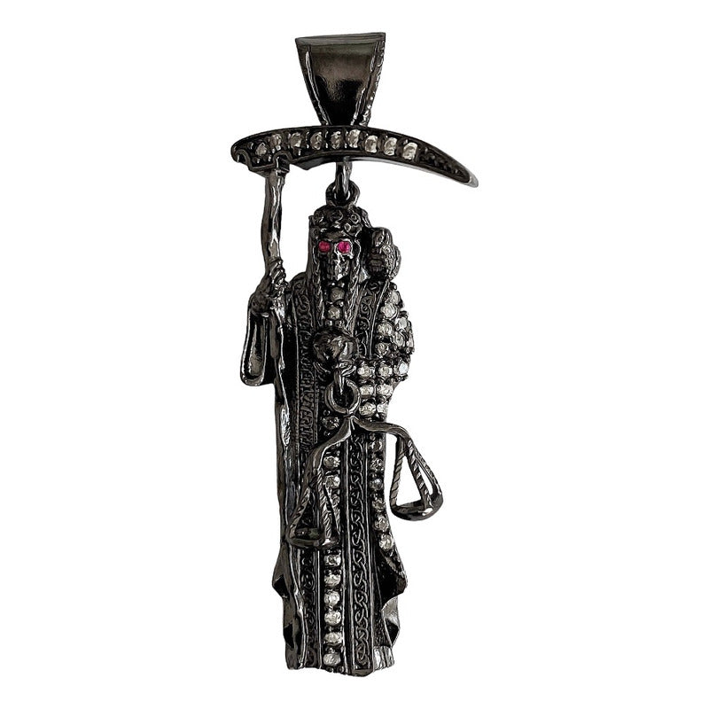 Dije Medalla Mini Santa Muerte Con Zirconias En Plata 925