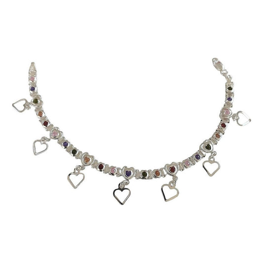 Pulsera Amistad Amor Corazon Con Zirconias Colores Plata 925