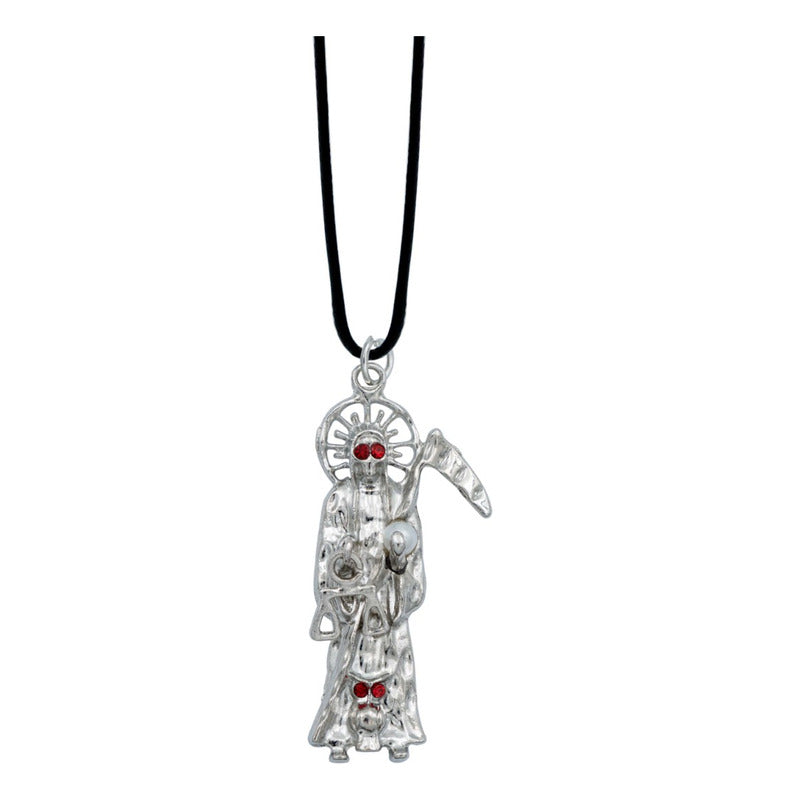 Collar Dije Santa Muerte Calavera Piedra Caucho Hombre Mujer