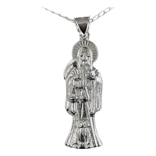 Collar Medalla Grande Santa Muerte Hueco Plano En Plata 925