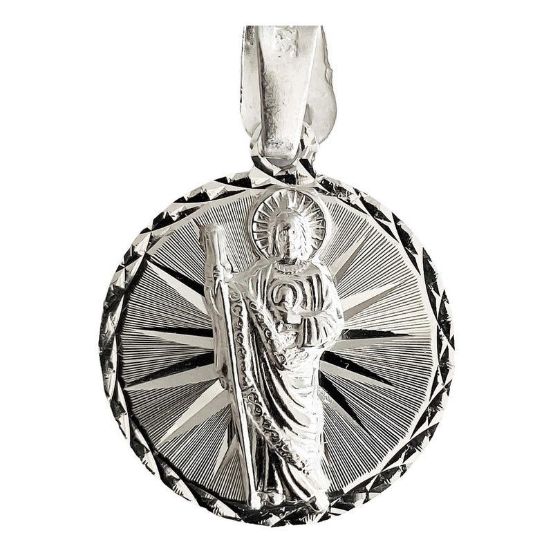 Dije Medalla Diamantada San Judas Tadeo Plata Pura Ley S925