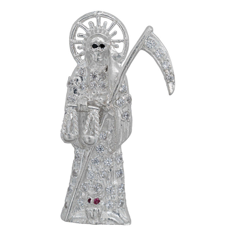 Dije Santa Muerte Artesanal Full Zirconias Plata 925 6.2 Cm