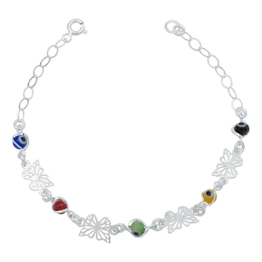 Pulsera Ajustable Mariposa Ojo Turco Primavera Plata 925