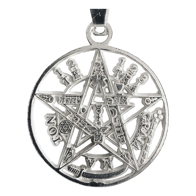 Dije Tetragramaton Medalla Pentagrama Grande En Plata 925