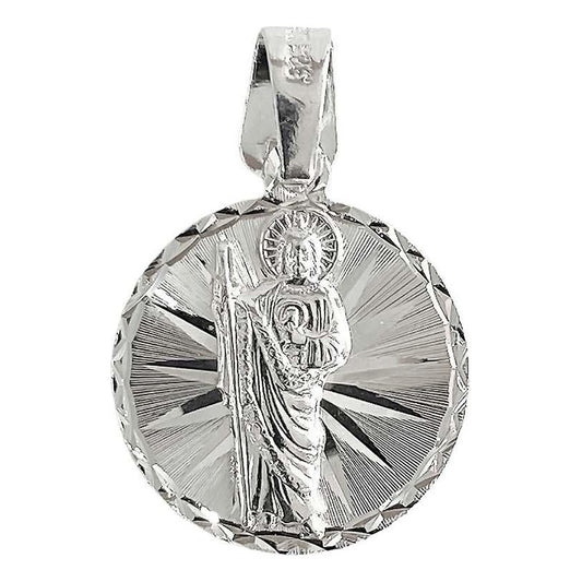 Dije Medalla Diamantada Mediana San Judas Plata 925 2.4 Cm