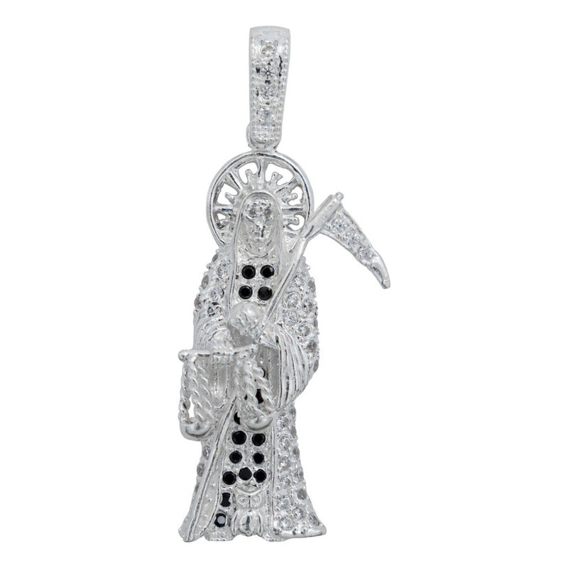 Dije Santa Muerte Artesanal Full Zirconias Plata 925 6.2 Cm