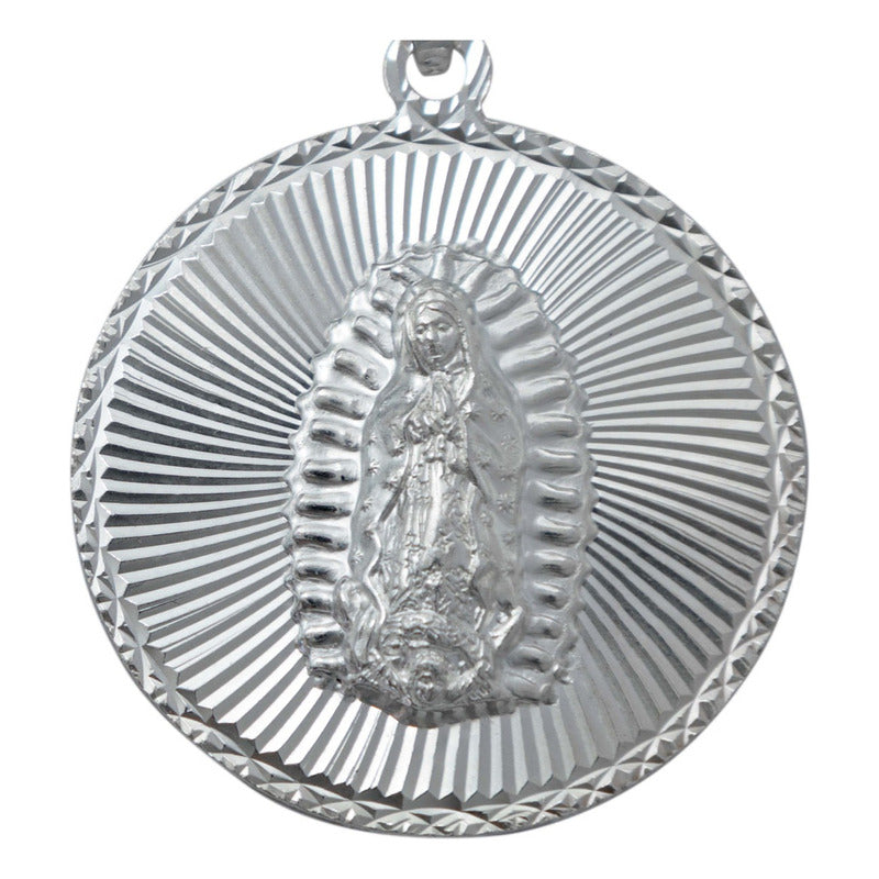 Medalla Diamantada Mediana Virgen Guadalupe Plata 925 3.3cm