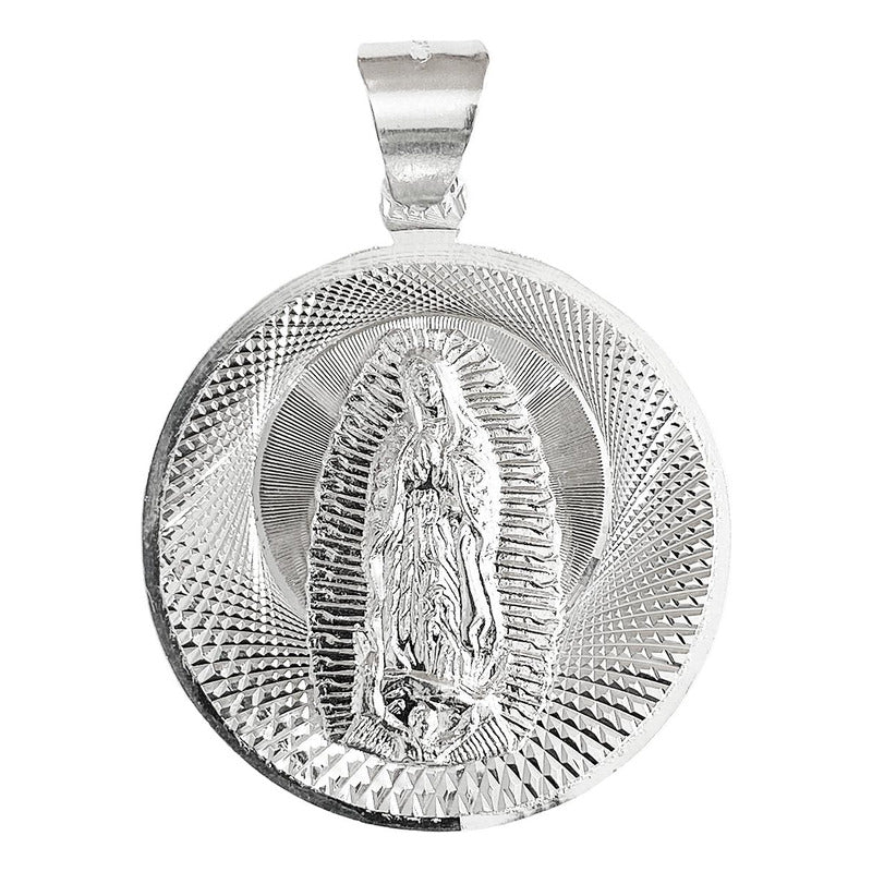 Dije Medalla Diamantada Virgen Guadalupe Gigante Plata 925