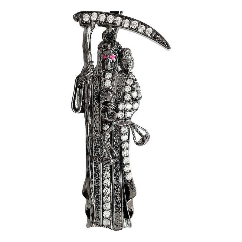 Dije Medalla Mediana Santa Muerte Con Zirconias En Plata 925