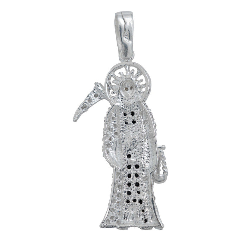 Dije Santa Muerte Artesanal Full Zirconias Plata 925 6.2 Cm