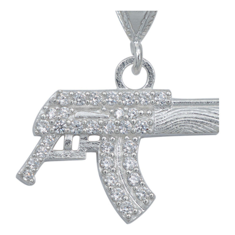 Dije Chico Rifle Asalto Sin Culata Zirconias Plata 925