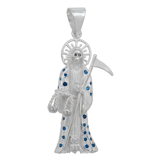 Dije Santa Muerte Guadaña Asa Lisa Zirconia Plata 925 5.8 Cm