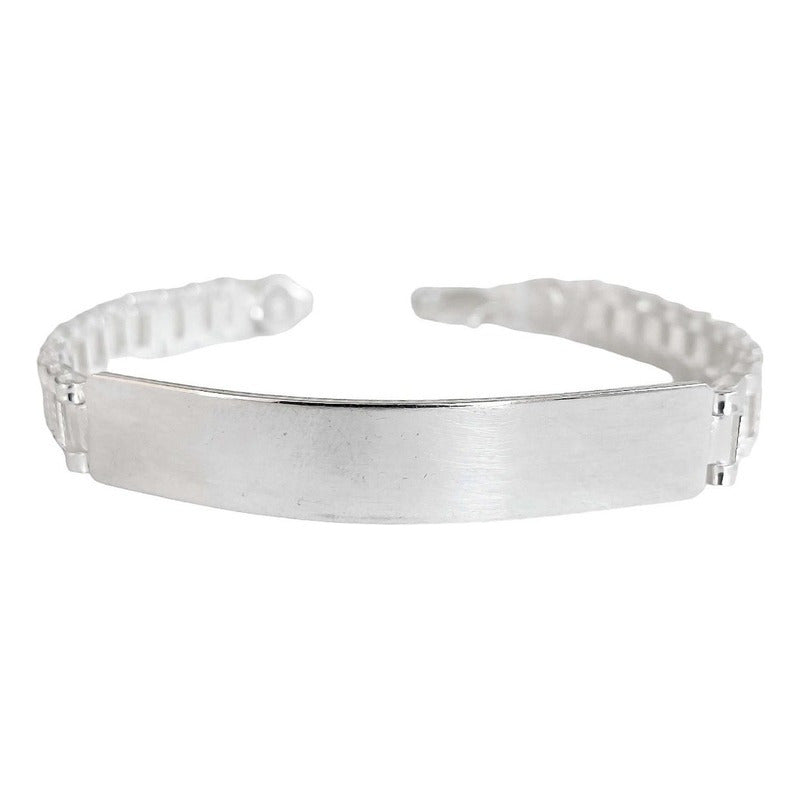 Pulsera Rolo Hombre Esclava Placa Plata Solida Ley 925 8mm