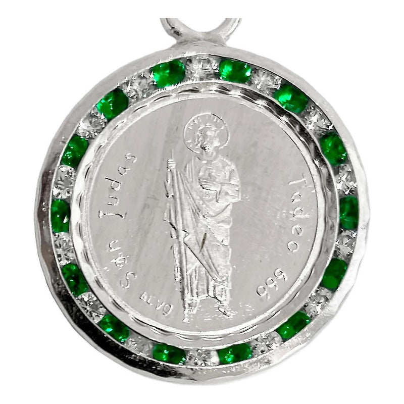 Dijes Medalla San Judas Tadeo Zirconias Plata Pura Ley 999