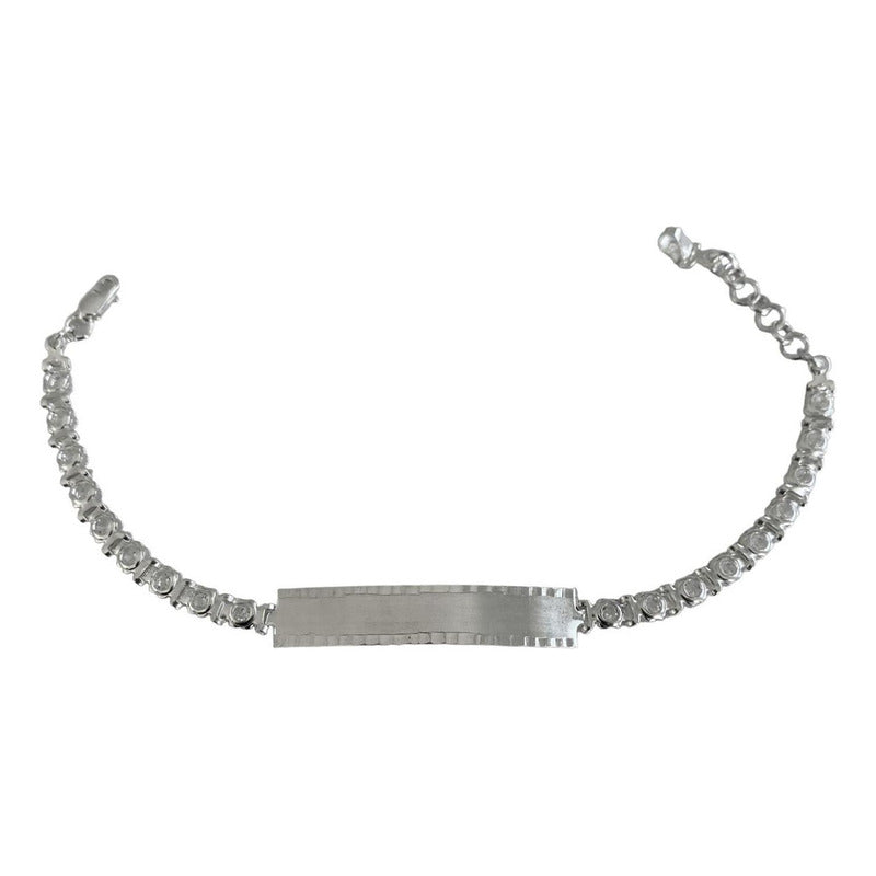 Pulsera Ajustable Esclava Placa Con Zirconias En Plata 925