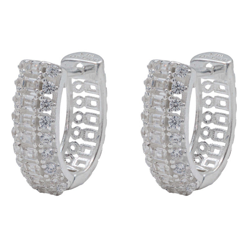 Arracadas Huggies Grandes Zirconias Baguette Mujer Plata 925