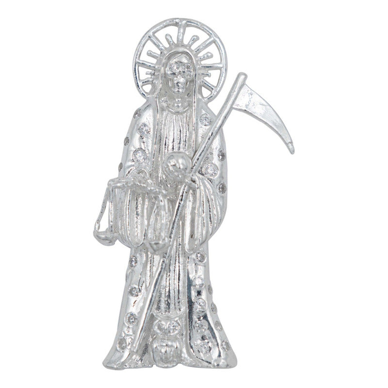 Dije Santa Muerte Asa Zirconias Incrustadas Plata 925 6 Cm