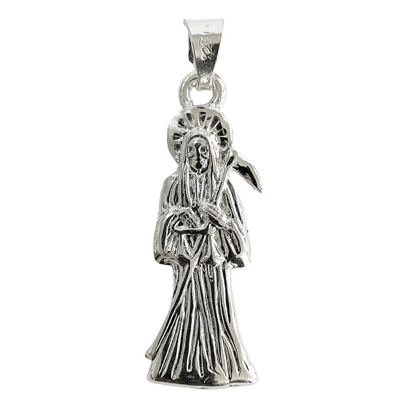 Collar Medalla Mediano Santa Muerte Hueco Plano En Plata 925