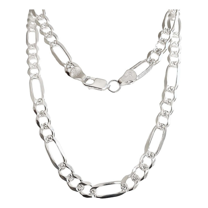 Cadena De Plata 925 Diamantada Hombre Fígaro 65 Cm X 6 Mm