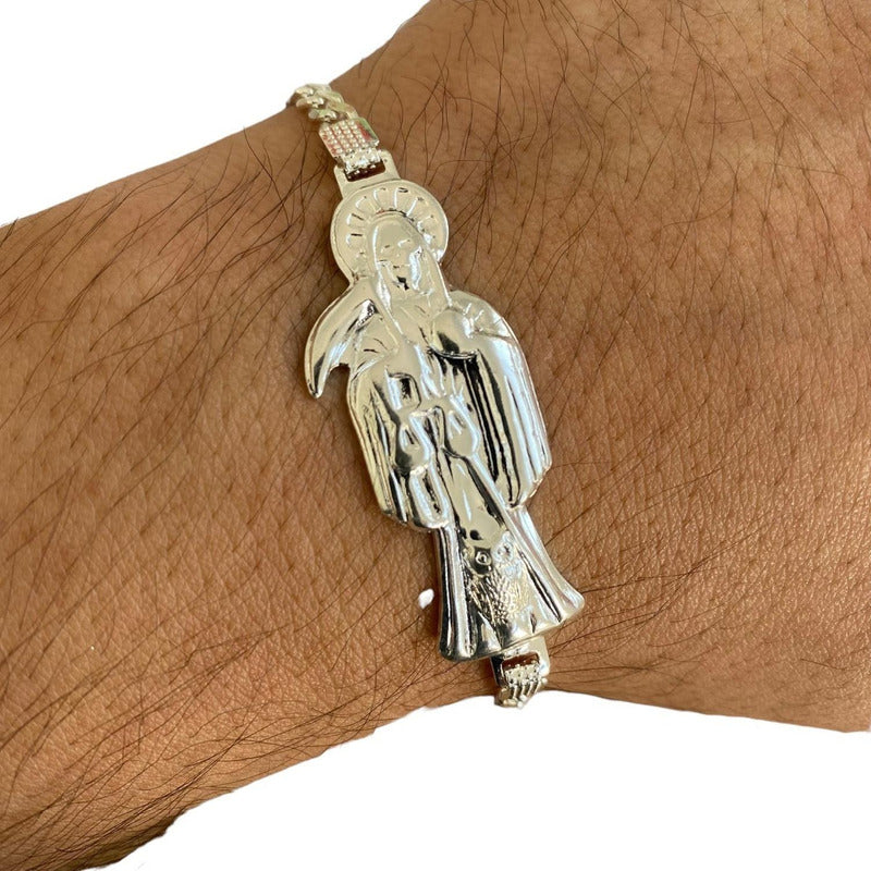 Pulsera Santa Muerte Lisa Esclava Plata Solida Pura Ley 925