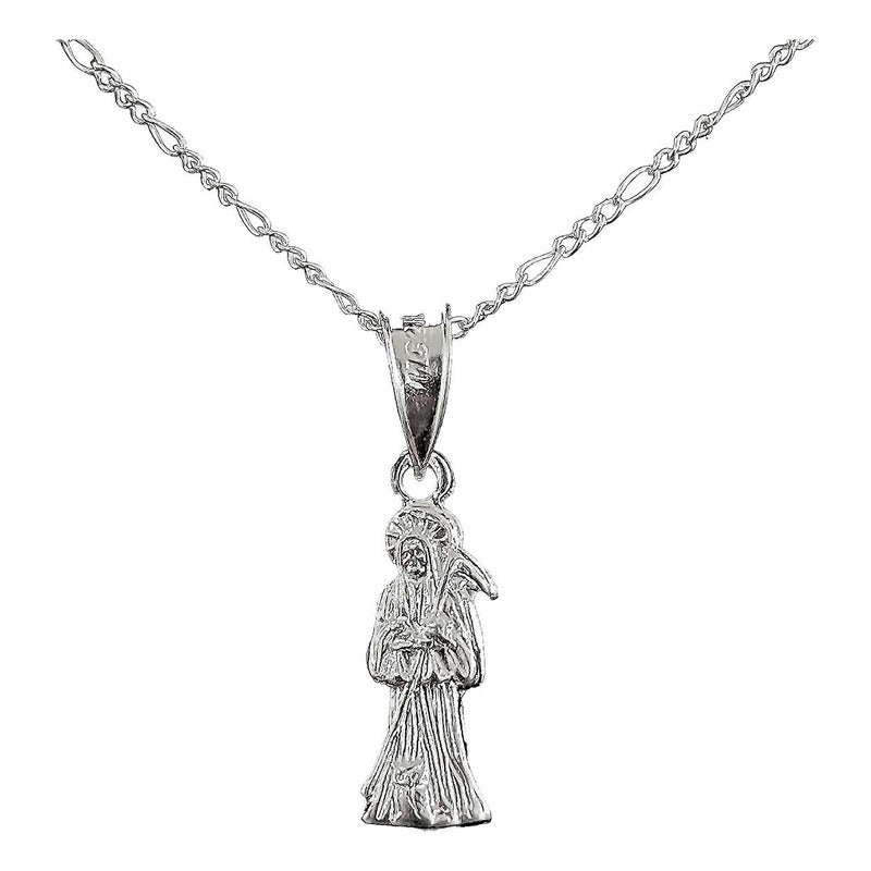 Collar Santa Muerte Hueca Troquelada Mini Plata Solida S925