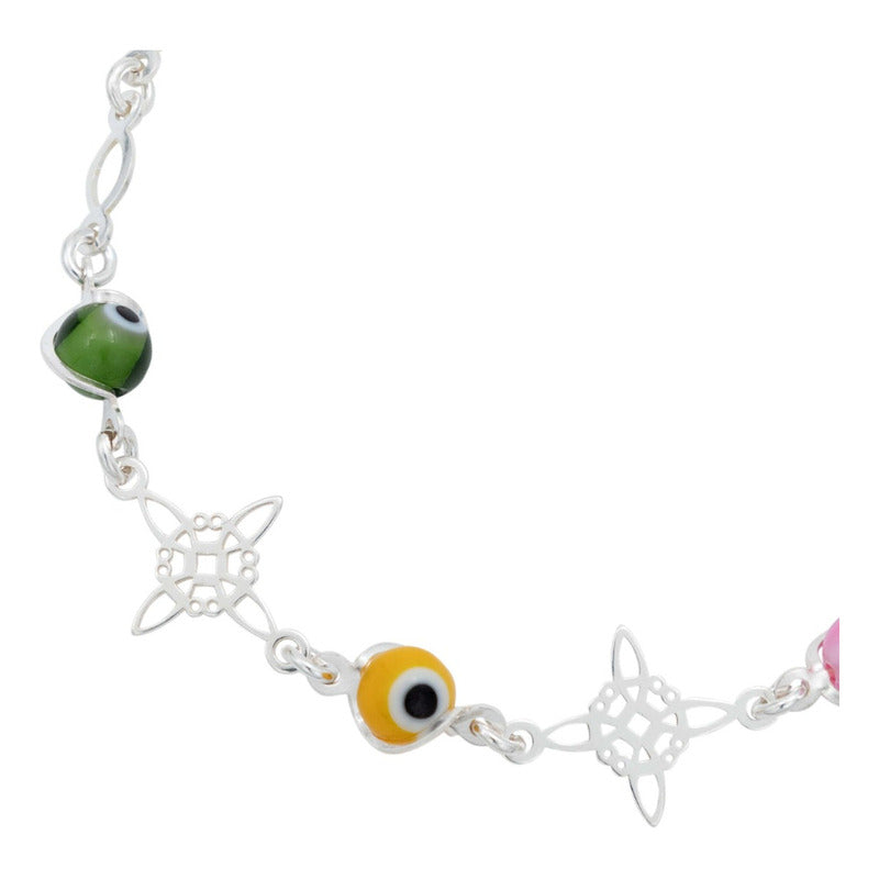 Pulsera Ajustable Grande Nudo De Bruja Ojo Turco Plata 925