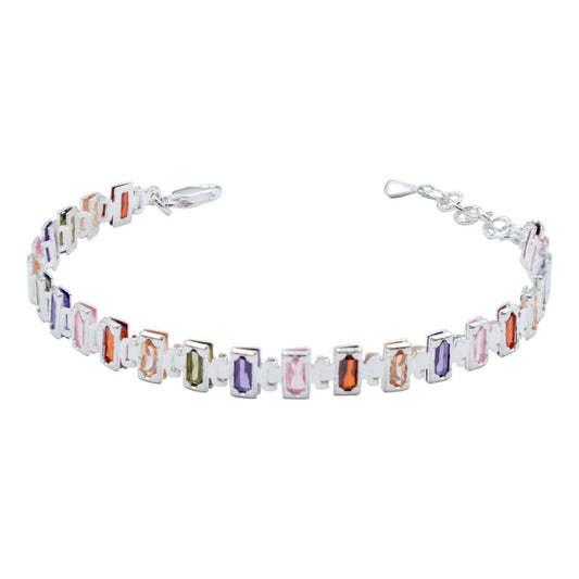 Pulsera Ajustable Zirconias Baguette Mujer Regalo Plata 925