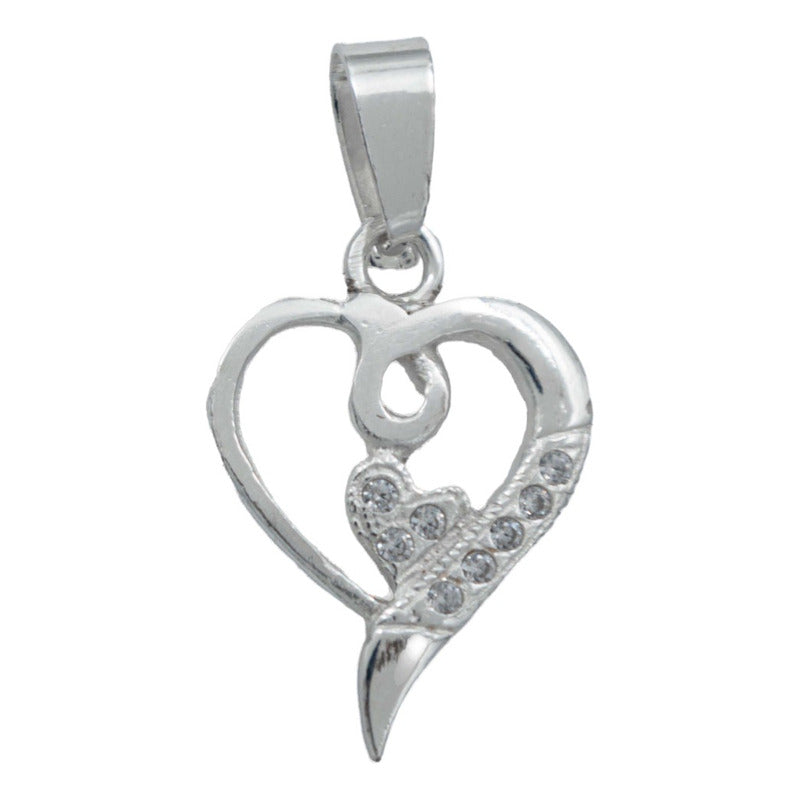 Dije Doble Corazón Zirconias Mini Zirconias Amor Plata 925