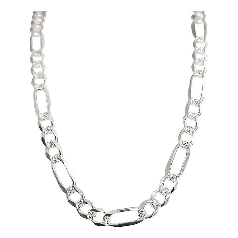 Cadena De Plata 925 Diamantada Hombre Fígaro 65 Cm X 6 Mm