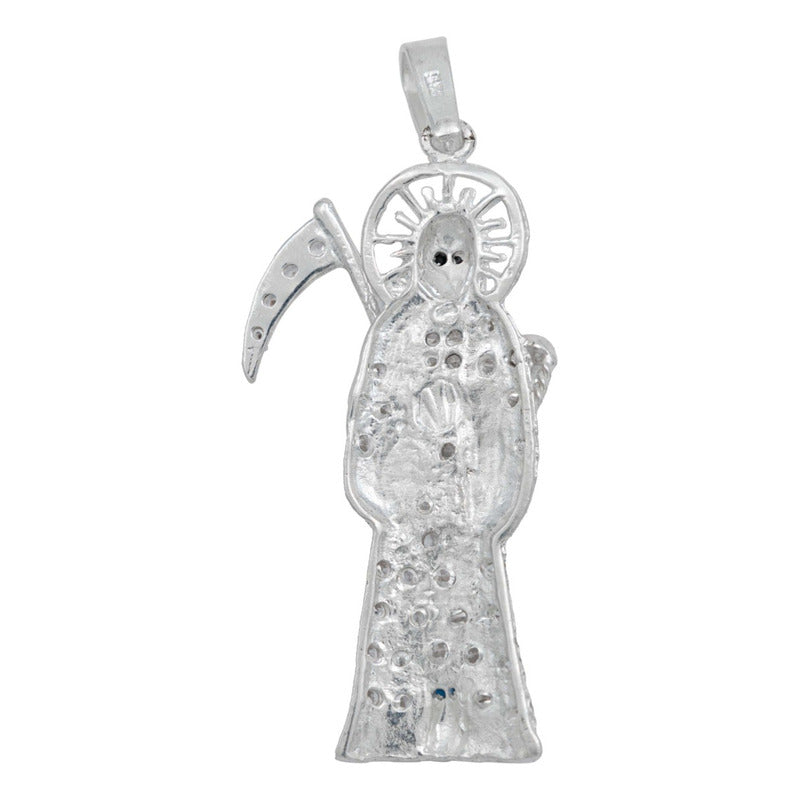 Dije Santa Muerte Artesanal Full Zirconias Plata 925 6.2 Cm