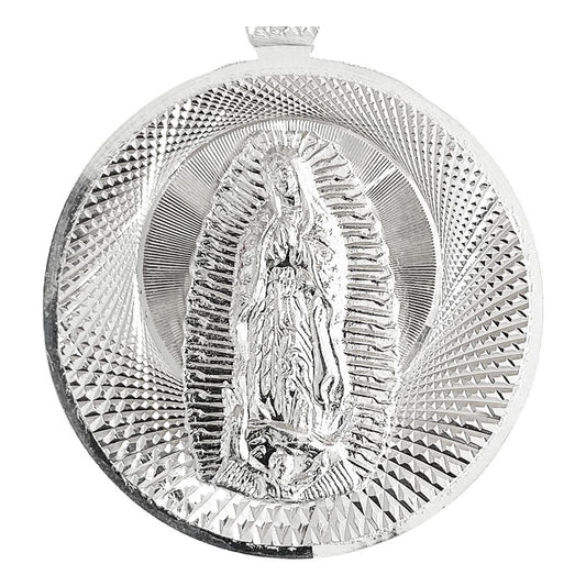 Dije Medalla Diamantada Virgen Guadalupe Gigante Plata 925