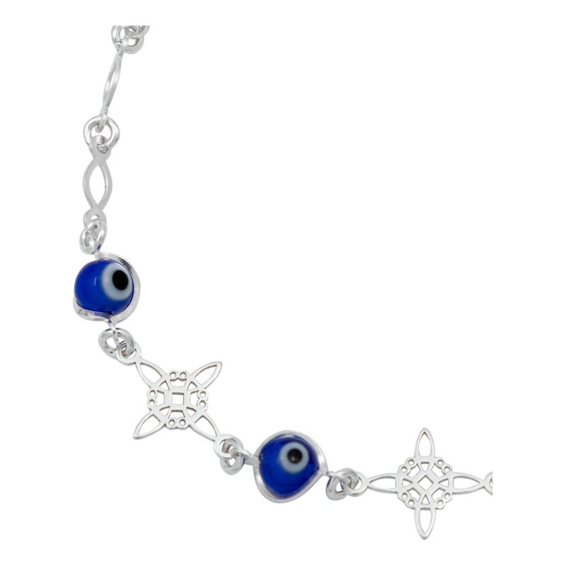 Pulsera Ajustable Grande Nudo De Bruja Ojo Turco Plata 925