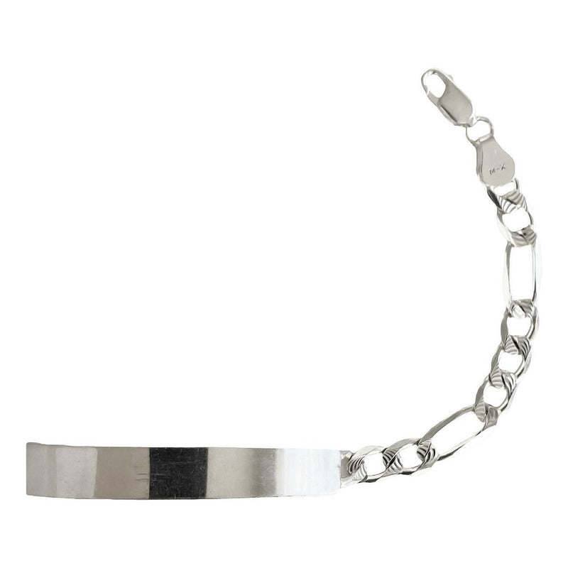 Esclava Hombre Pulsera Fígaro Plata Diamantada 925 Placa 6mm