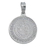 Dije Medalla San Benito Oración Zirconias Plata 925 1.6 Cm