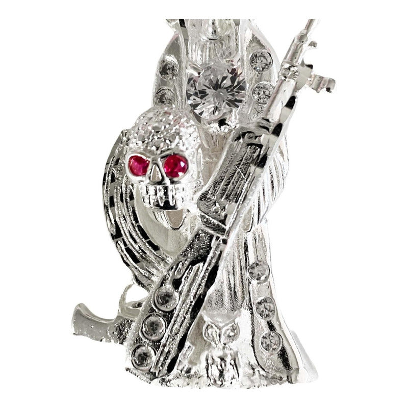 Dije Santa Muerte Rifle Calavera Zirconias Plata Ley 925