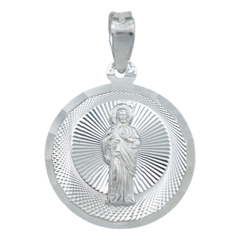 Medalla Diamantada Chica San Judas Tadeo Plata 925 2.1 Cm