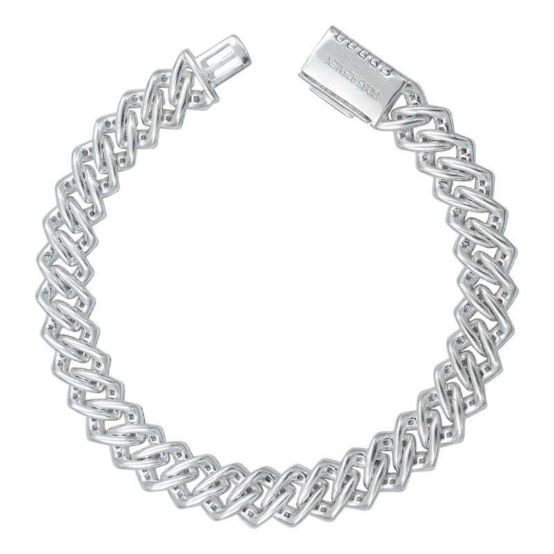 Pulsera Miami Zirconias Hombre Broche Caja Plata 925 1 Cm