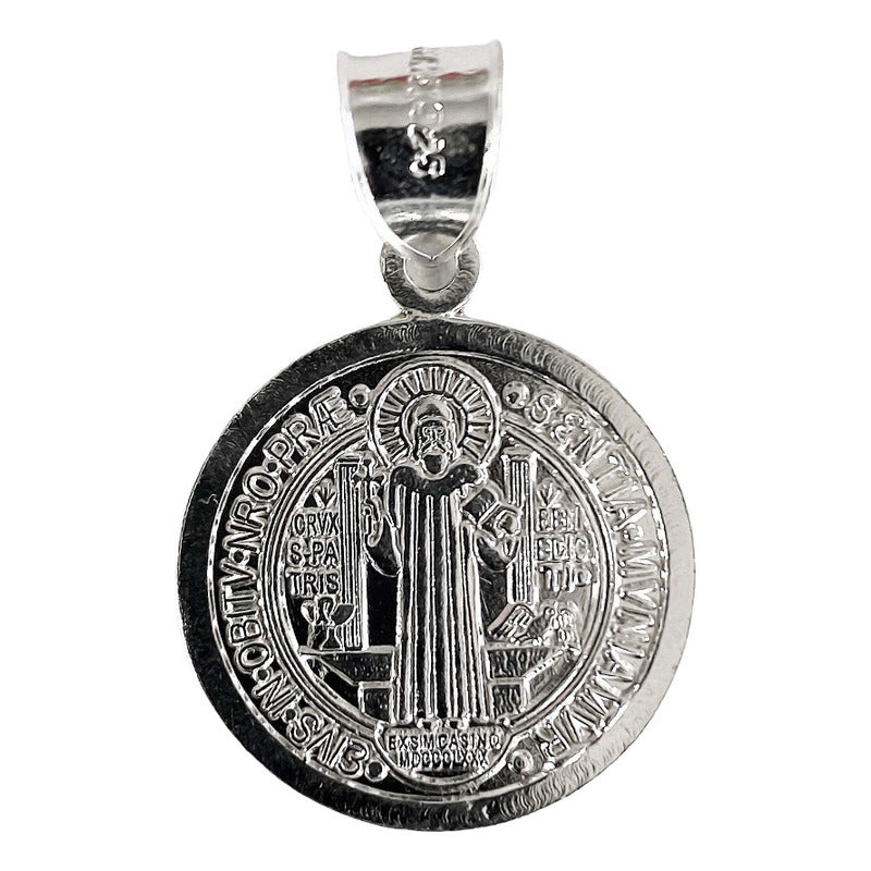 Medalla Lisa Religión San Benito Doble Vista Plata 925 2.5cm