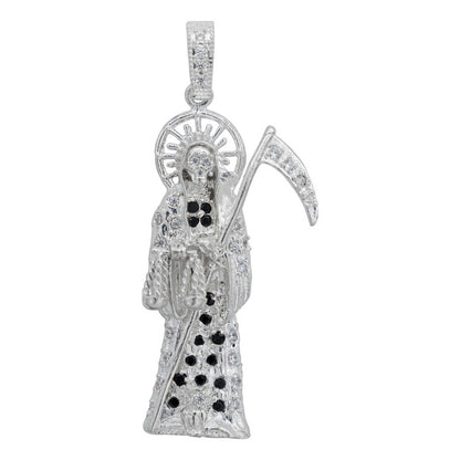 Dije Santa Muerte Artesanal Full Zirconias Plata 925 5.3 Cm