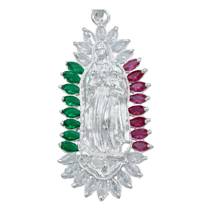 Dije Grande Virgen Guadalupe Liso Manto Zirconias Plata 925