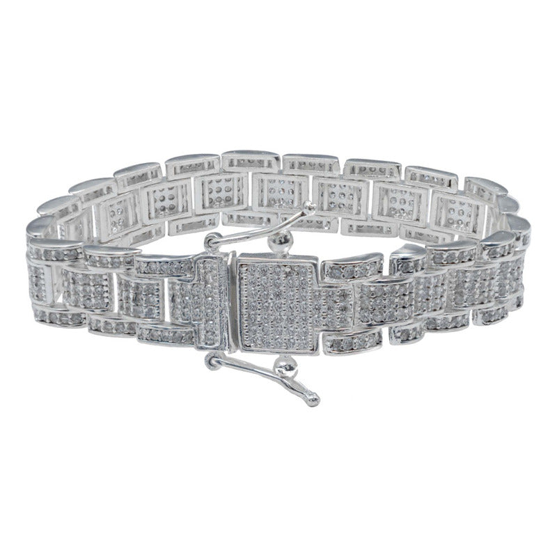 Pulsera Rolo Zirconias Gruesa Caja Hombre Plata 925 1.2 Cm