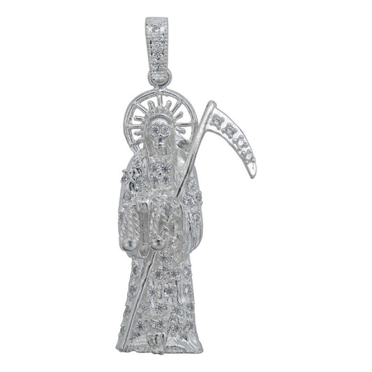 Dije Santa Muerte Artesanal Full Zirconias Plata 925 5.3 Cm