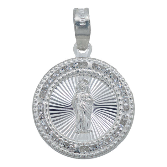 Dije Medalla Diamantada San Judas Zirconias Plata 925 1.6 Cm