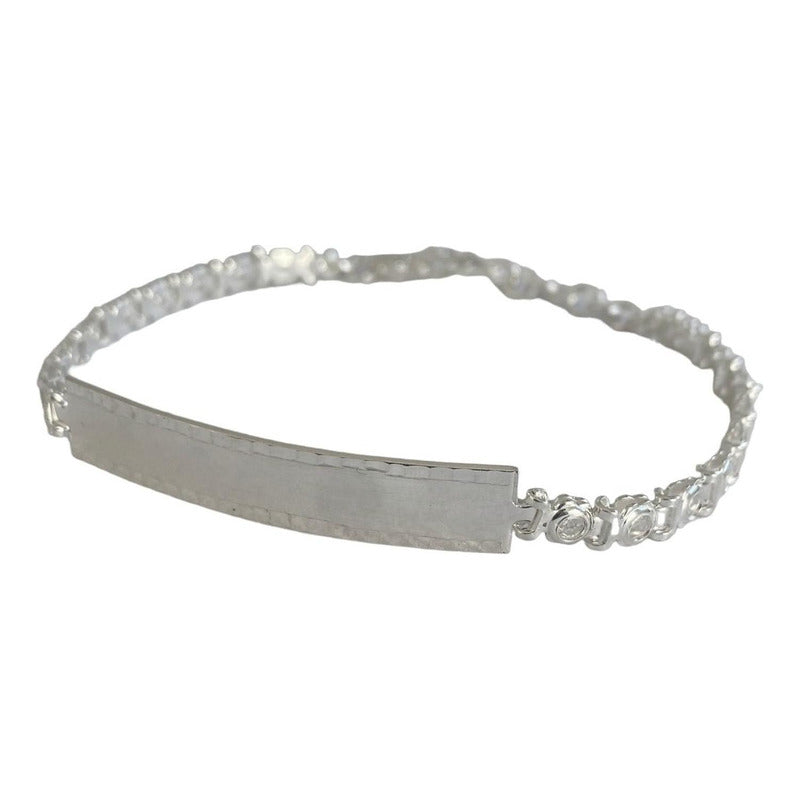 Pulsera Ajustable Esclava Placa Con Zirconias En Plata 925