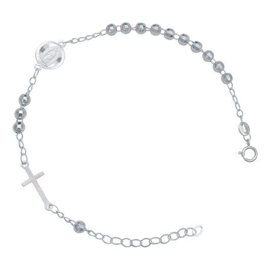 Pulsera Ajustable Mist Cruz Virgen Bola Diamantada Plata 925